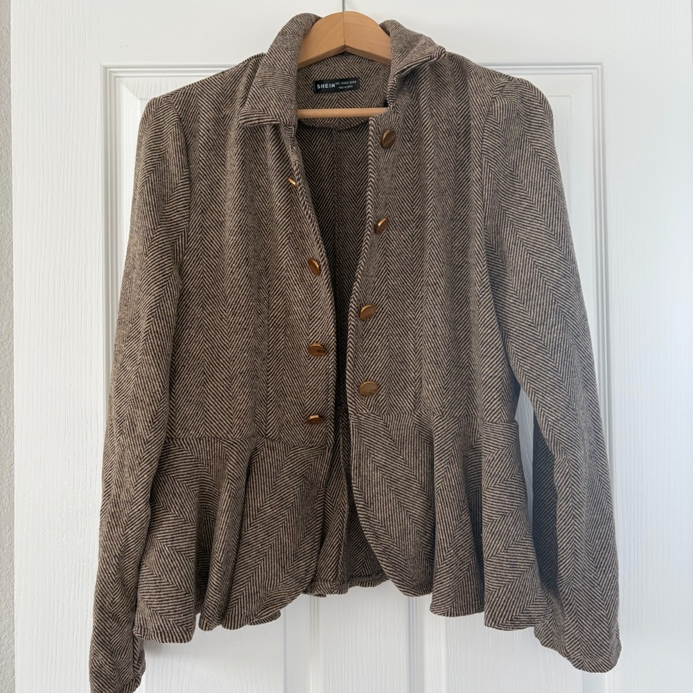 Shein Brown Herringbone Jacket - Women's Large-NWOT